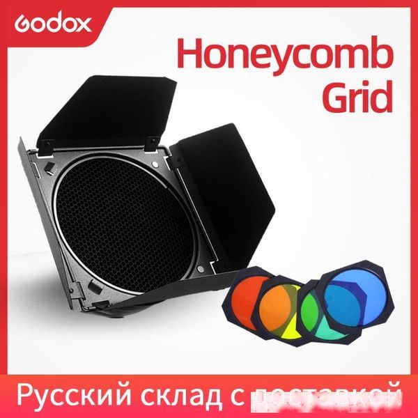 

godox bd-04 barn door 4 color filter honeycomb grid for standard reflector