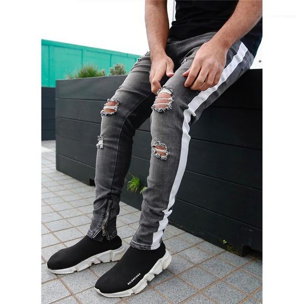 

trousers hip hop mens designer jeans casual washed ripped hole pencil pants fashion vintage mens streetwear long, Blue