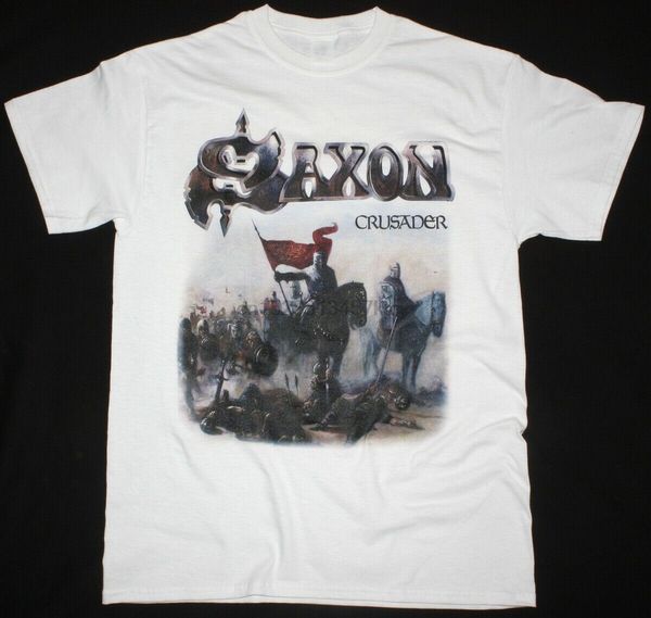 

saxon crusader white t-shirt heavy metal nwbhm accept judas priest tee shirt classic custom design