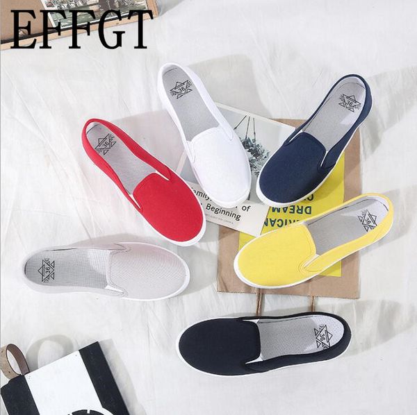 

effgt plus size 42 slip on single shoe flats canvas shoes loafers candy color casual shoes female white zapatos mujer a280, Black