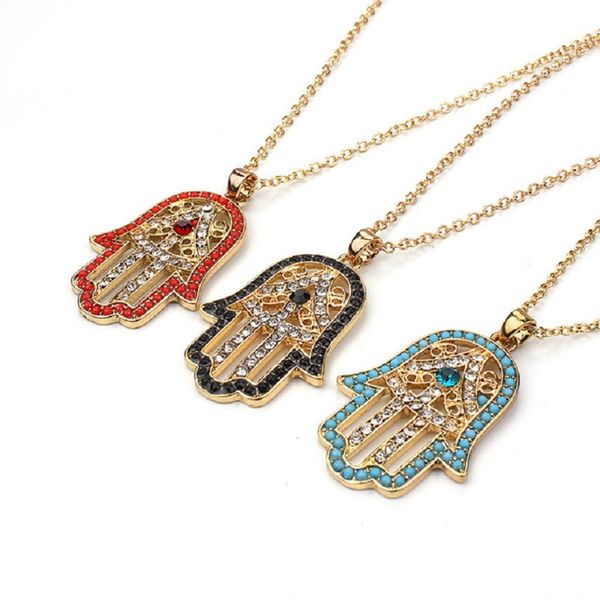 

beads hamsa hand pendant necklace for women men gold color long chain turkish evil eye necklace fashion jewelry gift, Silver