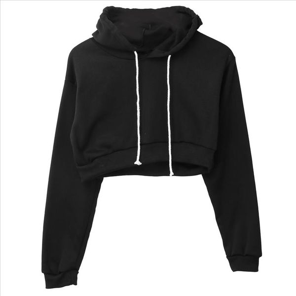 

cropped hoodies sweatshirt women 2020 summer casual fitness solid color full long sleeve hoodie black plain crop top