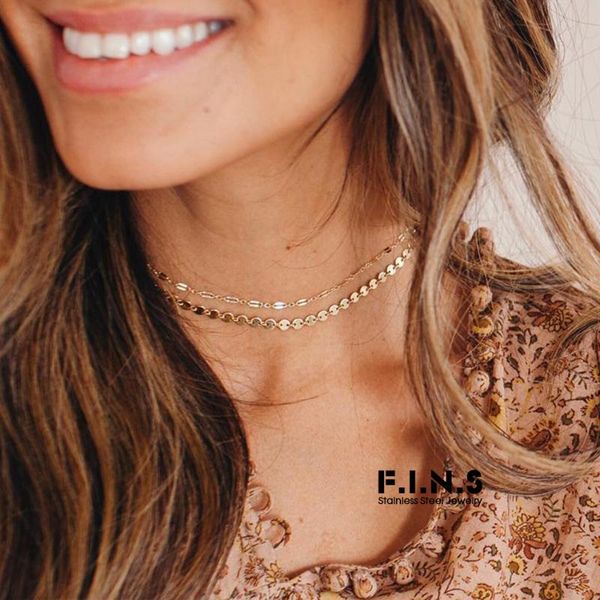 

f.i.n.s 2pcs choker necklace women no fade real 316l stainless steel necklace for women neck chain fashion jewelry, Silver