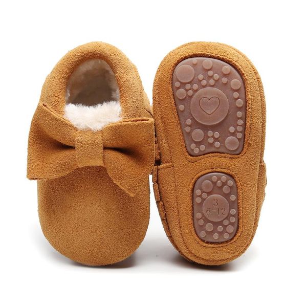 

first walkers winter children chamois shoes genuine leather party baby infant toddler moccasins bow fringe hard rubber