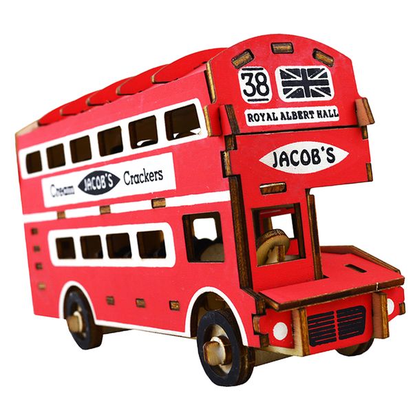 

3d wooden jigsaw puzzles double decker bus assembly kit diy toy