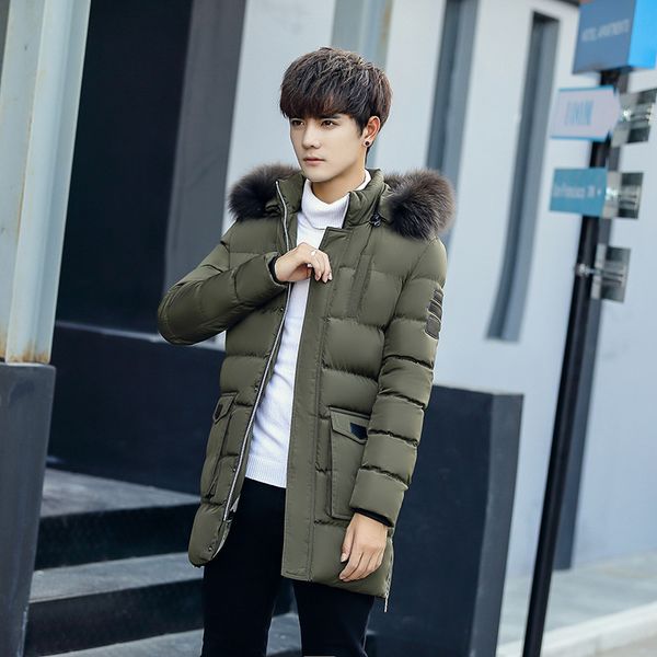

men's down & parkas korean slim mens long parka casual warm thick oversize coat fur hoodies winter overcoat, Black
