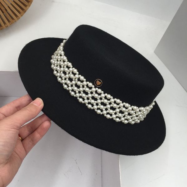 

stingy brim hats fedora panama small sweet wind flat-ed hat which female celebrity fashion about joker wool tide pearl elegant fedoras, Blue;gray