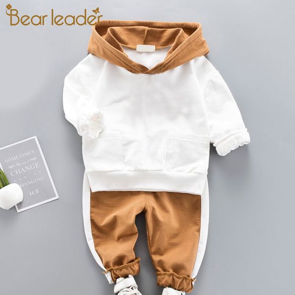 

медведь лидер повседневный мальчики одежда наборы новые пружинные мальчики одежда с капюшоном футболка + брюки детская одежда спортивный кос, White