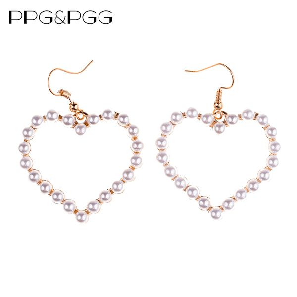 

ppg&pgg new design heart shaped simulated pearl earrings earrings for women trendy jewelry charm wedding statement, Silver