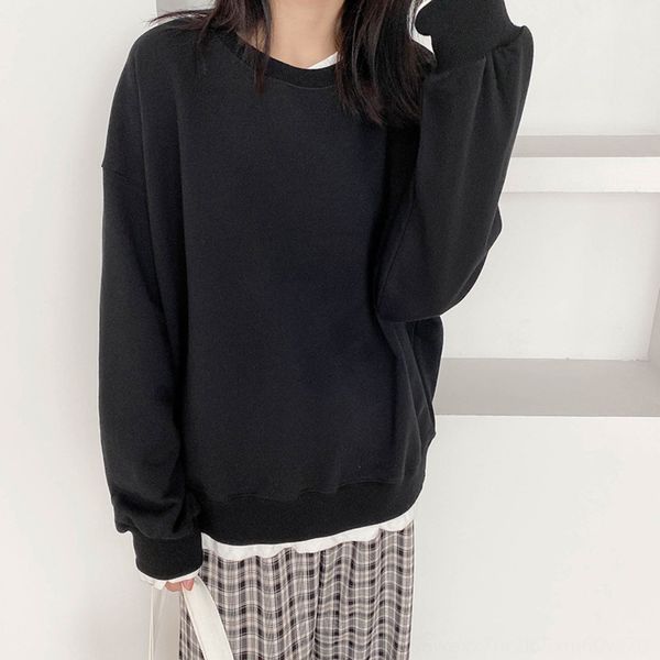 

самодельная поддельные из двух частей круглый пуловеры pullovertop pulloverneck пуловер женский свитер 2020 осень новый корейский стиль своб, Black