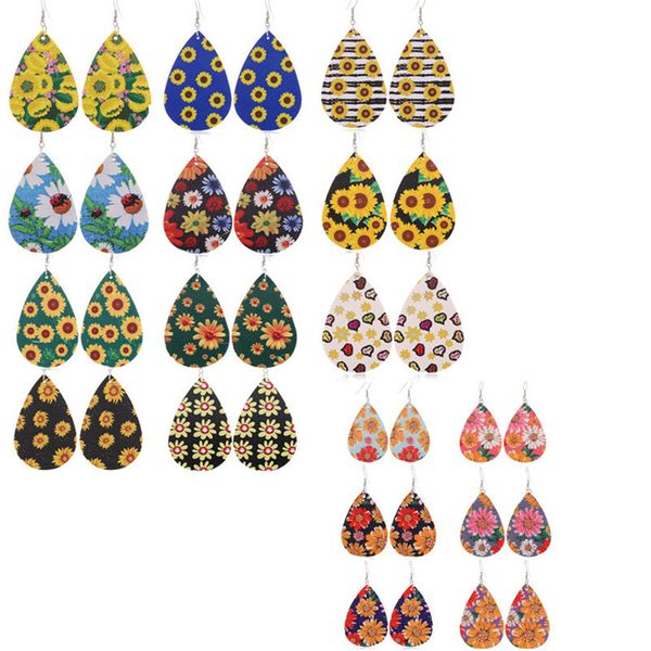 

женщины подсолнечное печати кожа pu серьга богемского мотаться серьги падения красочные водослива уха лаки овальный ювелирных изделий рождес, Red;brown