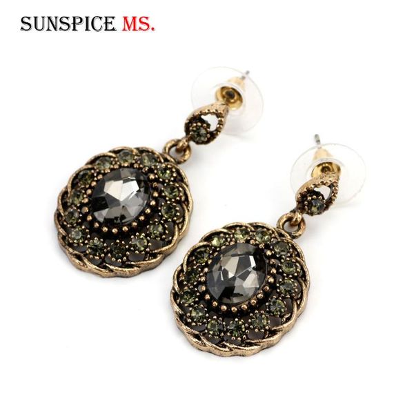 

dangle & chandelier sunspicems vintage earring round gray crystal turkish design ethnic female wedding jewelry antique gold color love gift, Silver