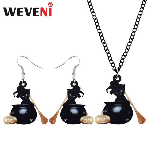 

weveni акриловая хэллоуин тыква горшок кошка котенок ювелирные изделия наборы прекрасные домашние животные серьги животных ожерелье для женщ, Silver