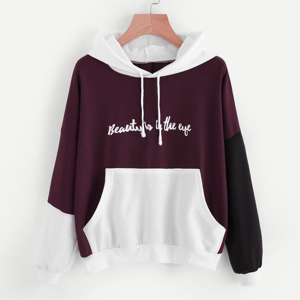

new fashion womne tarcksuit ladies girls printed letters long sleeve hoodie sweatshirt casual hooded pullover blouse coats, Black