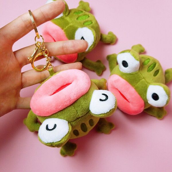 

green frog pepe fluffy bags car key ring pendant gifts sad frog keyring for men women culture jewelry plush keychain