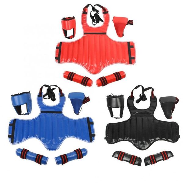 

4pcs/set universal boxing combat protective gear head body groin leg guard protector for boxing sanda muay thai body guards, Black;gray