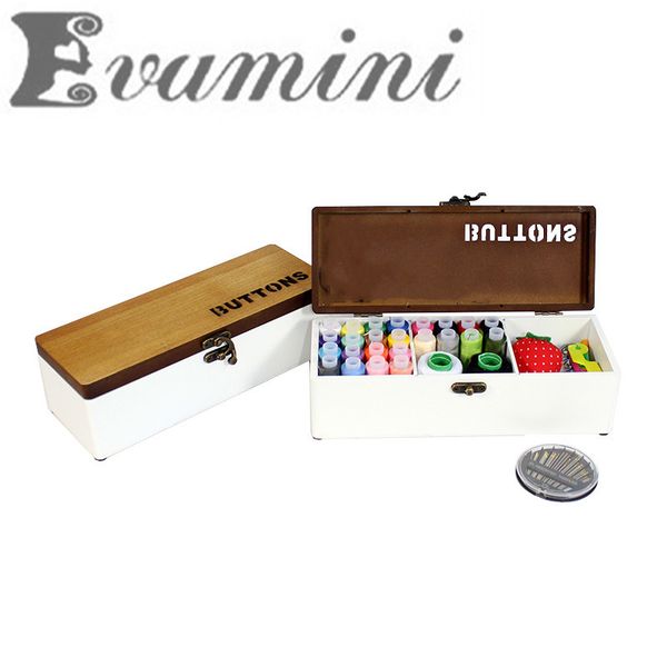 

sewing notions & tools 24 * 9 7cm retro wooden needle box set kit weedding household thread bag cross stitch tool stitching, Black