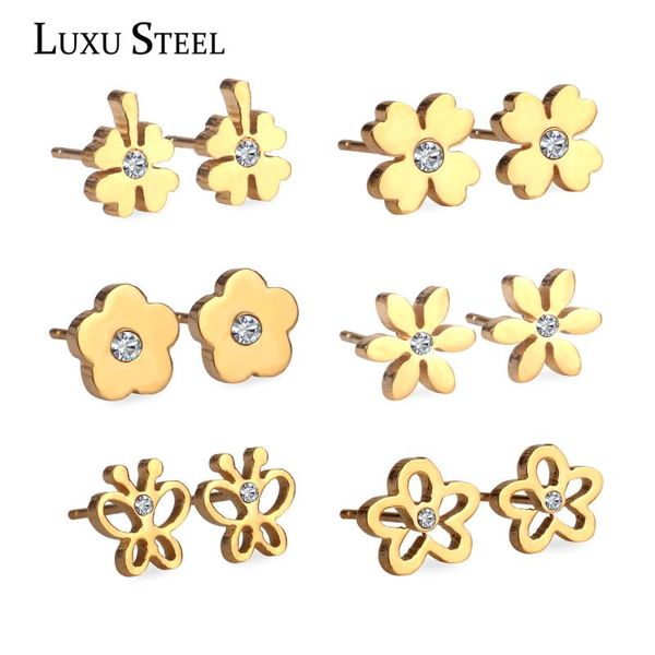 

stud luxusteel earrings for women stainless steel cubic zirconia sets fashion earring jewelry pendientes, Golden;silver