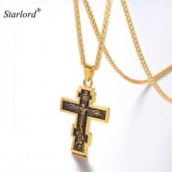 

orthodox cross necklace stainless steel/gold/ black cross charm jesus of nazareth king calvary jewelry for russian gp3239, Silver