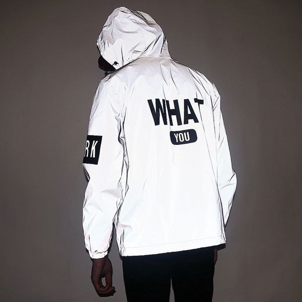 

reflective jacket men women clown casual hiphop what print windbreaker couple night coat hooded fluorescent clothing dg441, Black;brown