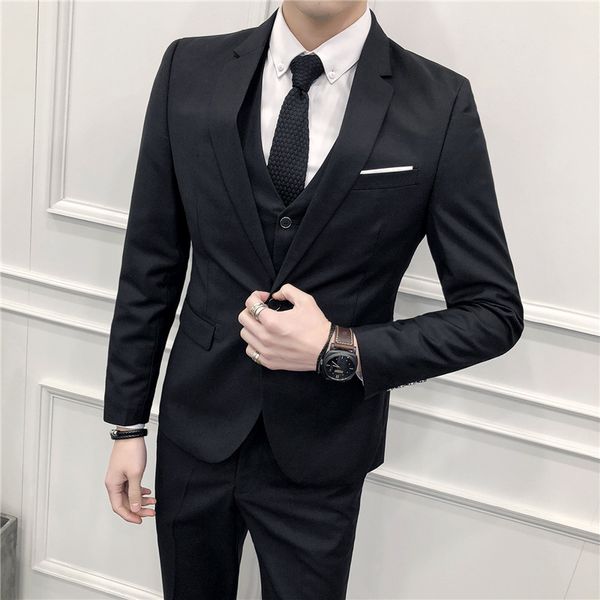 

men's suits & blazers 3 piece wedding for men slim fit black blue business formal set (blazer+vest+pants), White;black