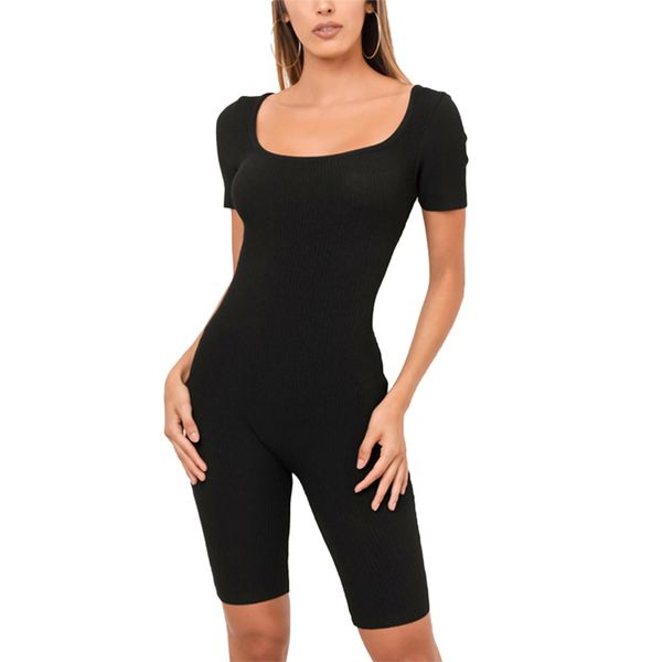 

women's jumpsuits & rompers 2021 fashion trend women fitness short sleeve tie up backless bodycon club shorts jumpsuit bandage sportswe, Black;white