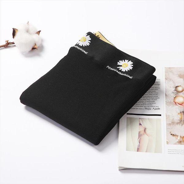 

small daisy leggings thread vertical stripe wearing spring and summer embroidery high waist skinny cropped pants women, Black