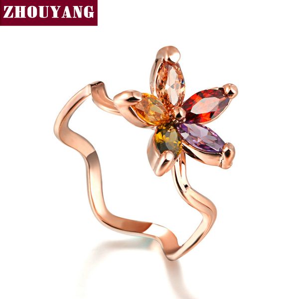 

cluster rings zhouyang zyr015 summer multicolour big follower rose gold color ring austrian crystals full sizes, Golden;silver