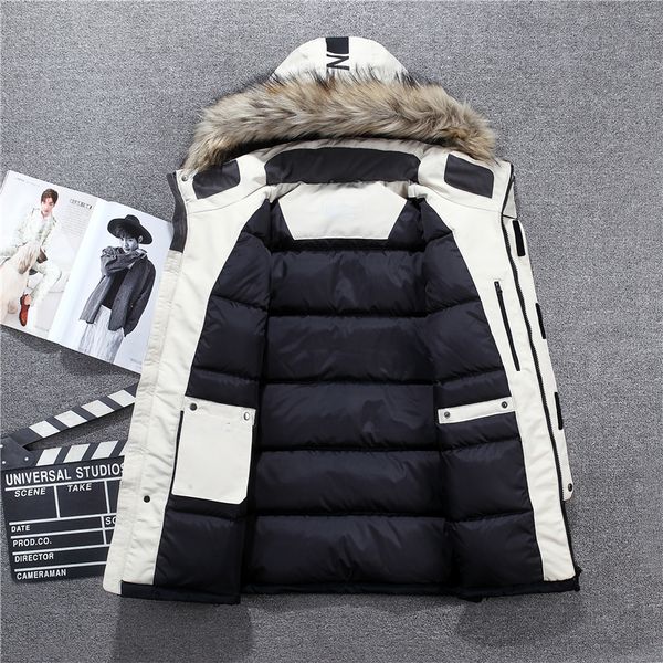 

brand winter male jacket thick warm fur collar men's down jacket casual windproof alaska men's winter -40 degree overcoat, Black