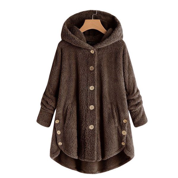 

women's jackets winter women coat fluffy fleece fur long sleeve jacket solid color outerwear hoodie ladies and coats, Black;brown