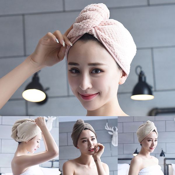 

shower cap magic microfiber hair quick drying dryer towel for bathroom bath wrap cap with button quick hat salon towel