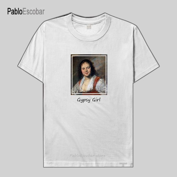 

personality fashion oil painting mens t-shirt gypsy girl retro print short sleeve clothes cotton summer fashion streetwear