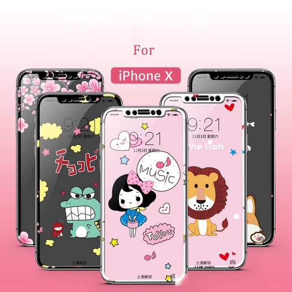 

ultra-thin cover for iphone x 3d glass screen protector lovely cartoon scratch proof tempered glass for iphone x