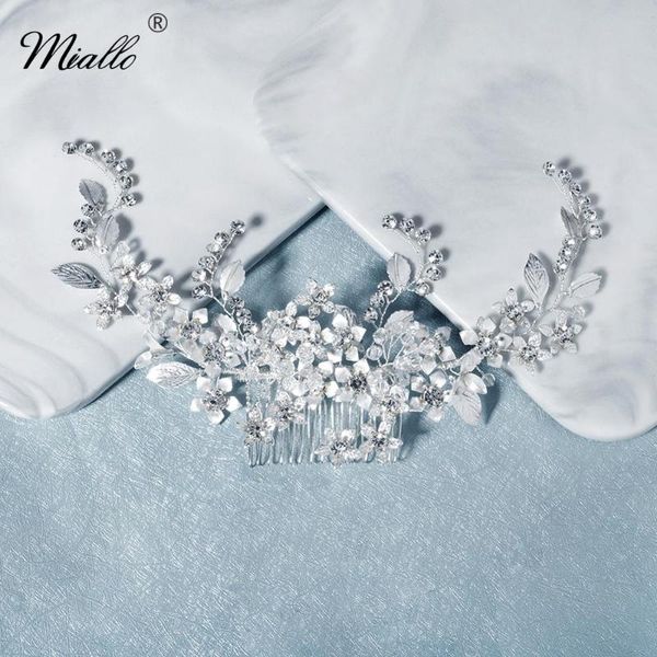 

miallo fashion leaf flower hair comb clips for women rhinestone bridal wedding hair accessories jewelry bride headpiece gifts, Golden;silver
