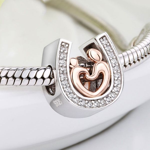

silver 925 horseshoe cz charms diy mom and son hand in hand beads fit original bracelet pendant jewelry making gifts