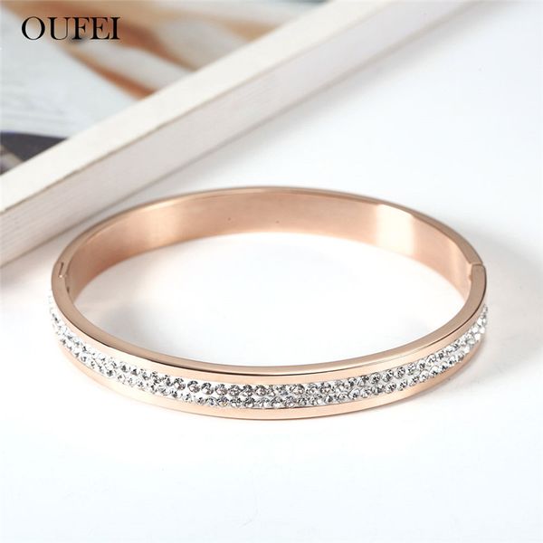 

oufei stainless steel jewelry rose gold cuff bracelets bangles for women fashio summer jewellery accessories ng, Black