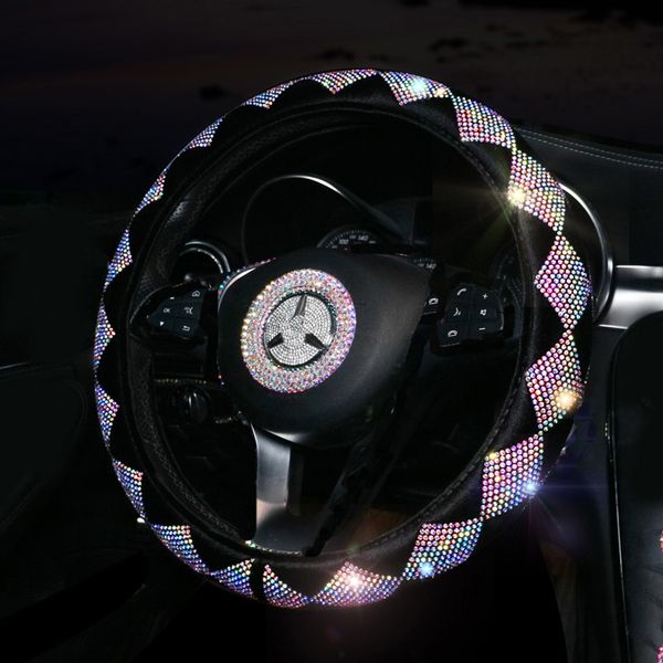 

bling colorful rhinestone crystal car steering wheel covers women diamond car covered steering-wheel case interior accessories