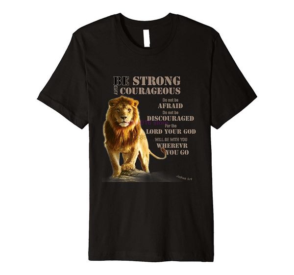 

brand men shirt be courageous joshua 1 9 strong lion judah lord