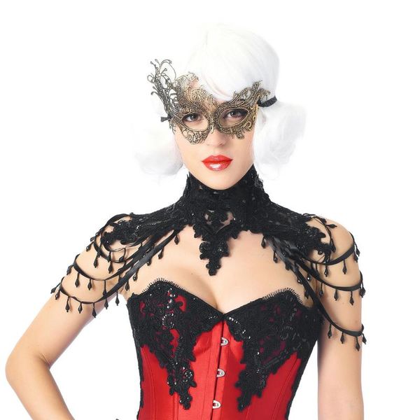 

элегантный vintage черный цветочные кружева воротник rhinestone бусы ожерелье плеча женские кисточки ladies party gothic rave аксессуары, Golden;silver