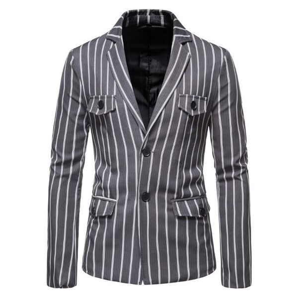 

men's suits & blazers casual suit long sleeve lapel pocket single breasted stripe spring autumn fashion gentleman coat, White;black