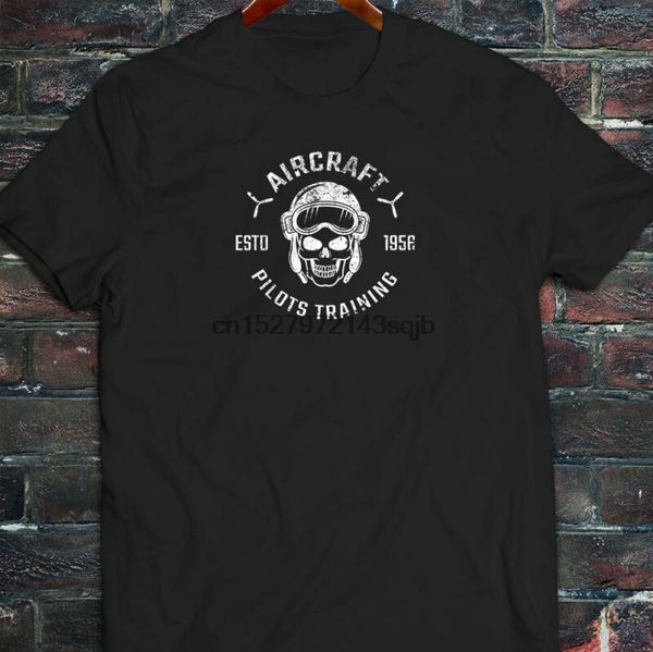 

aircraft pilot training skull aviator airplane mens black t-shirt