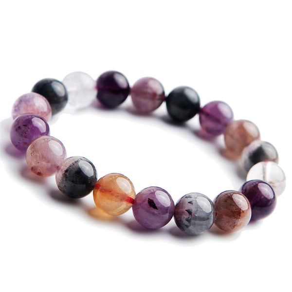 

beaded, strands precious colorful natural auralite 23 bracelets 11mm 12mm healing gems stone stretch round crystal bead bracelet, Black
