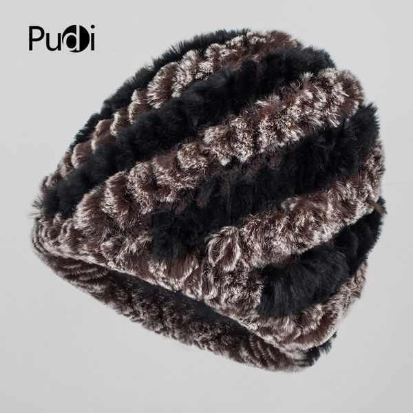 

pudi hf707 2020 ms новые меховые зимние шапки реальная меховая шапка мода двойной цвет дизайн полосы комфортнее, Blue;gray
