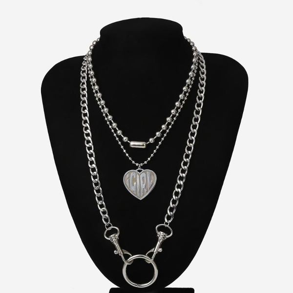 

crazy chunky thick chain necklace steampunk men hip hop punk iron heavy metal heart girl pendant for women rock jewelry, Silver