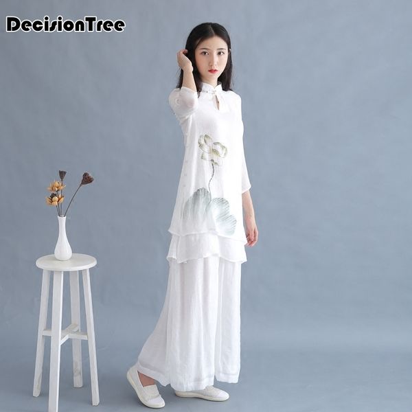 

набор йога 2020 хлопка для одежды тай тайцзите ушьет кунгф одежды оригинальных женщины литературной свободного ретро пряжка дзна одежда, White;red