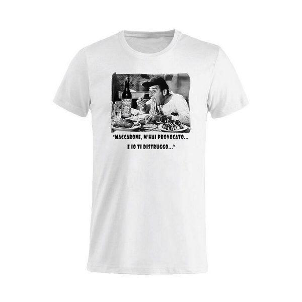 

t-shirt alberto sordi un americano a roma maccarone m'hai provocato e io cotton retro o neck tee shirt