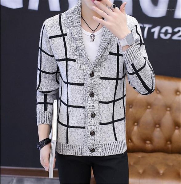 

breasted mens clothing casual cardigan lapel mens apparel mens designer warm knitting sweaters fashion plaid panelled single, White;black