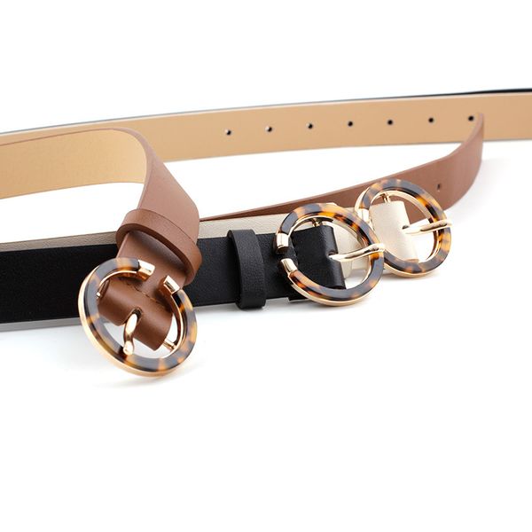 

ladies belt new fashion wild round leopard buckle ladies casual belt retro simple japanese word buckle decorative female, Black;brown