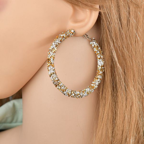 

yada fashion alloy hoop earring punk crystal statement big round circle earring gold for women round jewelry earrings er200148, Silver