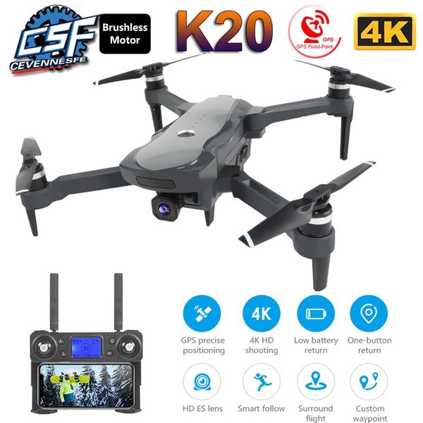 

2019 k20 drone with 4k camera dual gps one-key return headless mode follow me circle fly rc drones toys